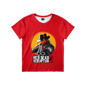 Детская футболка 3D с принтом RED DEAD REDEMPTION 2 в Кировске, 100% гипоаллергенный полиэфир | прямой крой, круглый вырез горловины, длина до линии бедер, чуть спущенное плечо, ткань немного тянется | Тематика изображения на принте: 