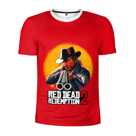 Мужская футболка 3D спортивная с принтом RED DEAD REDEMPTION 2 в Кировске, 100% полиэстер с улучшенными характеристиками | приталенный силуэт, круглая горловина, широкие плечи, сужается к линии бедра | Тематика изображения на принте: 