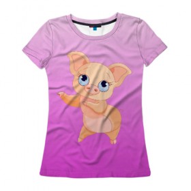 Женская футболка 3D с принтом Танцующая свинка в Кировске, 100% полиэфир ( синтетическое хлопкоподобное полотно) | прямой крой, круглый вырез горловины, длина до линии бедер | 2019 | голубоглазая | новыйгод | поросенок | пятачок | розовый | свинка | символгода | танцующаясвинка | танцы