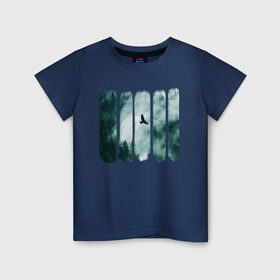 Детская футболка хлопок с принтом Орёл над хвойным лесом в Кировске, 100% хлопок | круглый вырез горловины, полуприлегающий силуэт, длина до линии бедер | лес | орел | природа | туман | хвойный лес