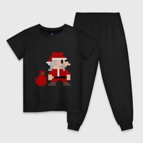 Детская пижама хлопок с принтом Pixel Santa в Кировске, 100% хлопок |  брюки и футболка прямого кроя, без карманов, на брюках мягкая резинка на поясе и по низу штанин
 | Тематика изображения на принте: 8 bit | 8 бит | 8bit | geek | oldschool | pixel | santa | santa claus | дед мороз | игра | олдскул | пиксель | пиксельный | санта | санта клаус