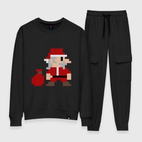 Женский костюм хлопок с принтом Pixel Santa в Кировске, 100% хлопок | на свитшоте круглая горловина, мягкая резинка по низу. Брюки заужены к низу, на них два вида карманов: два 