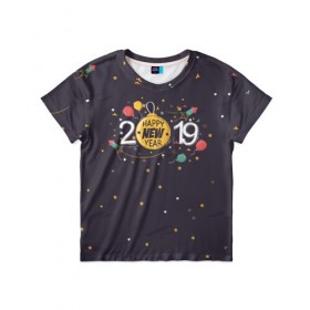 Детская футболка 3D с принтом Happy new year 2019 в Кировске, 100% гипоаллергенный полиэфир | прямой крой, круглый вырез горловины, длина до линии бедер, чуть спущенное плечо, ткань немного тянется | 
