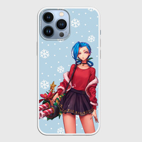 Чехол для iPhone 13 Pro Max с принтом New Year Jinx в Кировске,  |  | Тематика изображения на принте: christmas | game | jinx | legends | legue | legueoflegends | lol | snow | snowflakes | xmas | безбашенная | джинкс | игра | легенд | лига | лигалегенд | лол | рождество | стрелок | хулиганка