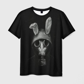 Мужская футболка 3D с принтом Заяц в противогазе в Кировске, 100% полиэфир | прямой крой, круглый вырез горловины, длина до линии бедер | 