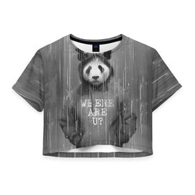 Женская футболка 3D укороченная с принтом Панда в Кировске, 100% полиэстер | круглая горловина, длина футболки до линии талии, рукава с отворотами | Тематика изображения на принте: дождь | животные | капюшон | кофта | медведь | мишка | панда | природа | хипстер