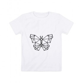 Детская футболка хлопок с принтом Полигональная бабочка в Кировске, 100% хлопок | круглый вырез горловины, полуприлегающий силуэт, длина до линии бедер | бабочка | геометрическая бабочка | геометрия | полигон | полигональная бабочка | полигоны | трендовая бабочка | треугольники