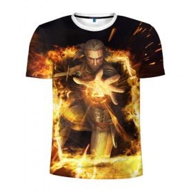 Мужская футболка 3D спортивная с принтом Witcher Card Game - Geralt в Кировске, 100% полиэстер с улучшенными характеристиками | приталенный силуэт, круглая горловина, широкие плечи, сужается к линии бедра | geralt | the witcher | witcher | ведьмак