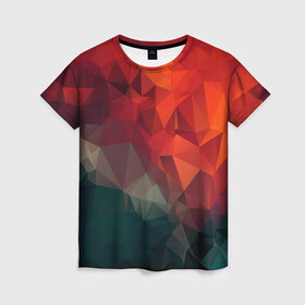 Женская футболка 3D с принтом Краски Абстракт в Кировске, 100% полиэфир ( синтетическое хлопкоподобное полотно) | прямой крой, круглый вырез горловины, длина до линии бедер | абстракт | горы | градиент | краски | красный | кружево | кубики