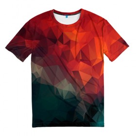 Мужская футболка 3D с принтом Краски Абстракт в Кировске, 100% полиэфир | прямой крой, круглый вырез горловины, длина до линии бедер | абстракт | горы | градиент | краски | красный | кружево | кубики