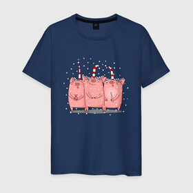 Мужская футболка хлопок с принтом Три Новогодних Поросёнка в Кировске, 100% хлопок | прямой крой, круглый вырез горловины, длина до линии бедер, слегка спущенное плечо. | 