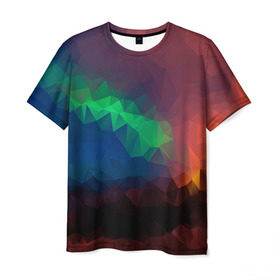 Мужская футболка 3D с принтом Градиент Треугольники в Кировске, 100% полиэфир | прямой крой, круглый вырез горловины, длина до линии бедер | абстракт | геометрический | градиент | зеленый | краски. разноцветный | красный | мозаика | синий | тренд | тренды | треугольники