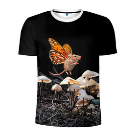 Мужская футболка 3D спортивная с принтом Hover в Кировске, 100% полиэстер с улучшенными характеристиками | приталенный силуэт, круглая горловина, широкие плечи, сужается к линии бедра | Тематика изображения на принте: chipmunk | lisa ericson | бабочка | грибы | мышка | мышь