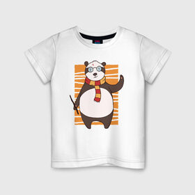 Детская футболка хлопок с принтом Панда Поттер в Кировске, 100% хлопок | круглый вырез горловины, полуприлегающий силуэт, длина до линии бедер | волшебник | панда | панды | поттер