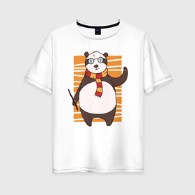 Женская футболка хлопок Oversize с принтом Панда Поттер в Кировске, 100% хлопок | свободный крой, круглый ворот, спущенный рукав, длина до линии бедер
 | волшебник | панда | панды | поттер