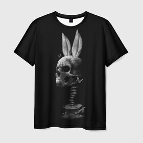 Мужская футболка 3D с принтом Зая в Кировске, 100% полиэфир | прямой крой, круглый вырез горловины, длина до линии бедер | Тематика изображения на принте: бабочки | животные | зая | заяц | кости | кролик | череп | черно белый | черное и белое