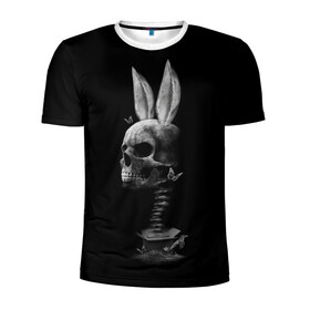 Мужская футболка 3D спортивная с принтом Зая в Кировске, 100% полиэстер с улучшенными характеристиками | приталенный силуэт, круглая горловина, широкие плечи, сужается к линии бедра | Тематика изображения на принте: бабочки | животные | зая | заяц | кости | кролик | череп | черно белый | черное и белое