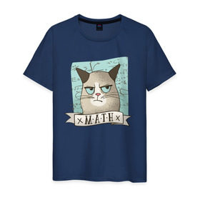 Мужская футболка хлопок с принтом Котик не любит Математику в Кировске, 100% хлопок | прямой крой, круглый вырез горловины, длина до линии бедер, слегка спущенное плечо. | алгебра | геометрия | кот | котик | котэ | кошка | математика