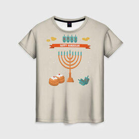 Женская футболка 3D с принтом Hanukkah в Кировске, 100% полиэфир ( синтетическое хлопкоподобное полотно) | прямой крой, круглый вырез горловины, длина до линии бедер | hanukkah | израиль | подсвечник | праздник | свечи | счастливого | ханука