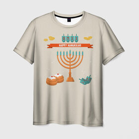 Мужская футболка 3D с принтом Hanukkah в Кировске, 100% полиэфир | прямой крой, круглый вырез горловины, длина до линии бедер | hanukkah | израиль | подсвечник | праздник | свечи | счастливого | ханука