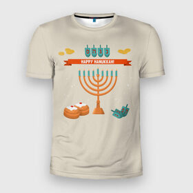 Мужская футболка 3D спортивная с принтом Hanukkah в Кировске, 100% полиэстер с улучшенными характеристиками | приталенный силуэт, круглая горловина, широкие плечи, сужается к линии бедра | hanukkah | израиль | подсвечник | праздник | свечи | счастливого | ханука