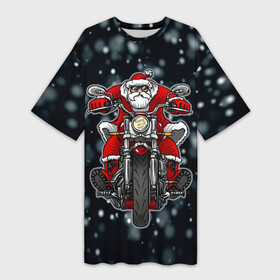 Платье-футболка 3D с принтом Крутой Санта в Кировске,  |  | art | bike | biker | christmas | happy new year | new year | road | santa | арт | байк | байкер | дед мороз | мотоцикл | на мотоцикле | новогодний | новый год | рождественский | рождество | санта | санта на байке