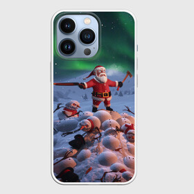 Чехол для iPhone 13 Pro с принтом Дед мороз и снеговики зомби в Кировске,  |  | claus | santa | апокалипсис | зомби | рождество | ружьё | санта | санта клаус | снег | снеговик | топор