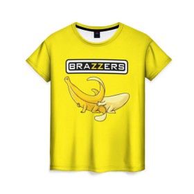 Женская футболка 3D с принтом Brazzers в Кировске, 100% полиэфир ( синтетическое хлопкоподобное полотно) | прямой крой, круглый вырез горловины, длина до линии бедер | brazzers | банан | бразерс | логотип | надпись | прикол | юмор