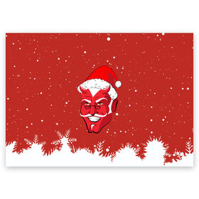 Поздравительная открытка с принтом Сатана Санта в Кировске, 100% бумага | плотность бумаги 280 г/м2, матовая, на обратной стороне линовка и место для марки
 | 2019 |  снег | агрессивный санта | дед мороз | демон | дьявол | злой санта | злость | новогодний | новый год | новый год 2019 | опасность | санта | сантасатана | сатана | снежинки