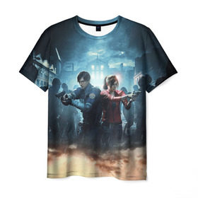Мужская футболка 3D с принтом Resident Evil 2 в Кировске, 100% полиэфир | прямой крой, круглый вырез горловины, длина до линии бедер | 2 | 2019 | resident evil | герои | игра | клер | клэр | леон | обитель зла | пистолеты | постер | ремейк