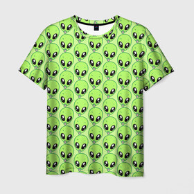 Мужская футболка 3D с принтом Инопланетяне в Кировске, 100% полиэфир | прямой крой, круглый вырез горловины, длина до линии бедер | зеленый | инопланетяне | инопланетянин | космос | нло | паттерн | повторение | пришельцы