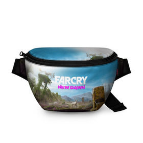 Поясная сумка 3D с принтом FAR CRY NEW DAWN в Кировске, 100% полиэстер | плотная ткань, ремень с регулируемой длиной, внутри несколько карманов для мелочей, основное отделение и карман с обратной стороны сумки застегиваются на молнию | action | far cry | far cry new dawn | game | gamer | montana | player | shooter | usa | врата эдема | знак | игра | культ | секта | символ | символика | шутер | эдем