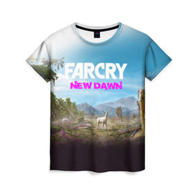 Женская футболка 3D с принтом FAR CRY NEW DAWN в Кировске, 100% полиэфир ( синтетическое хлопкоподобное полотно) | прямой крой, круглый вырез горловины, длина до линии бедер | Тематика изображения на принте: action | far cry | far cry new dawn | game | gamer | montana | player | shooter | usa | врата эдема | знак | игра | культ | секта | символ | символика | шутер | эдем