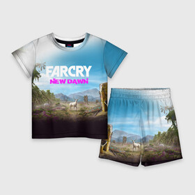 Детский костюм с шортами 3D с принтом FAR CRY NEW DAWN в Кировске,  |  | action | far cry | far cry new dawn | game | gamer | montana | player | shooter | usa | врата эдема | знак | игра | культ | секта | символ | символика | шутер | эдем