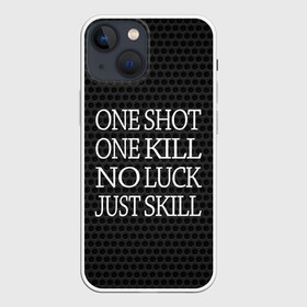 Чехол для iPhone 13 mini с принтом One Shot One Kill в Кировске,  |  | counter strike. one shot | cs go | csgo | game | one kill | ван шот | лого | надпись | серый | текст