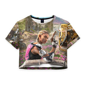 Женская футболка 3D укороченная с принтом Far Cry New Dawn в Кировске, 100% полиэстер | круглая горловина, длина футболки до линии талии, рукава с отворотами | Тематика изображения на принте: 