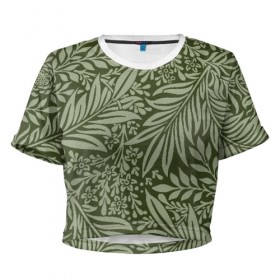 Женская футболка 3D укороченная с принтом Flowers Green в Кировске, 100% полиэстер | круглая горловина, длина футболки до линии талии, рукава с отворотами | art | flower | green | абстракция | арт | листья | пано | цветы