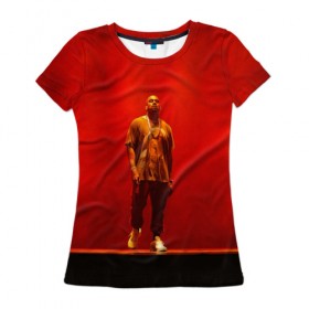 Женская футболка 3D с принтом Kanye West Red On Stage в Кировске, 100% полиэфир ( синтетическое хлопкоподобное полотно) | прямой крой, круглый вырез горловины, длина до линии бедер | 