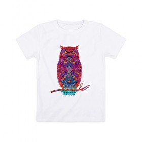 Детская футболка хлопок с принтом Магическая сова в Кировске, 100% хлопок | круглый вырез горловины, полуприлегающий силуэт, длина до линии бедер | Тематика изображения на принте: 