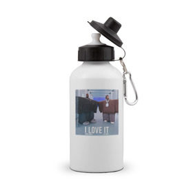 Бутылка спортивная с принтом Kanye West Lil Pump - I Love I в Кировске, металл | емкость — 500 мл, в комплекте две пластиковые крышки и карабин для крепления | 