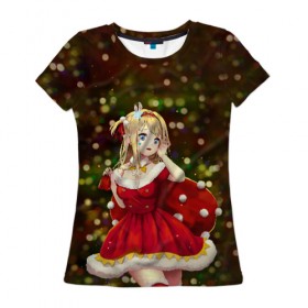 Женская футболка 3D с принтом Santa Girl в Кировске, 100% полиэфир ( синтетическое хлопкоподобное полотно) | прямой крой, круглый вырез горловины, длина до линии бедер | 
