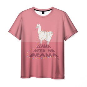 Мужская футболка 3D с принтом LLama need no Drama в Кировске, 100% полиэфир | прямой крой, круглый вырез горловины, длина до линии бедер | glama | lama | анд | горы | дикое | домашнее | животное | индейци | лама | мех | шерсть