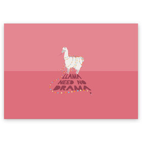 Поздравительная открытка с принтом LLama need no Drama в Кировске, 100% бумага | плотность бумаги 280 г/м2, матовая, на обратной стороне линовка и место для марки
 | glama | lama | анд | горы | дикое | домашнее | животное | индейци | лама | мех | шерсть