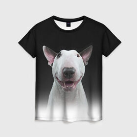 Женская футболка 3D с принтом Oh snap! в Кировске, 100% полиэфир ( синтетическое хлопкоподобное полотно) | прямой крой, круглый вырез горловины, длина до линии бедер | Тематика изображения на принте: bull terrier | dog |   | бультерьер | собака