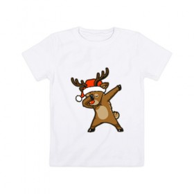 Детская футболка хлопок с принтом Dabbing Deer в Кировске, 100% хлопок | круглый вырез горловины, полуприлегающий силуэт, длина до линии бедер | Тематика изображения на принте: 