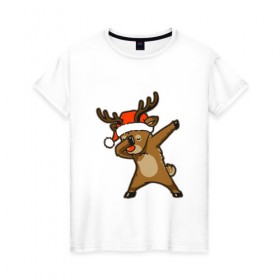 Женская футболка хлопок с принтом Dabbing Deer в Кировске, 100% хлопок | прямой крой, круглый вырез горловины, длина до линии бедер, слегка спущенное плечо | 