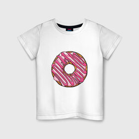 Детская футболка хлопок с принтом Пончик в Кировске, 100% хлопок | круглый вырез горловины, полуприлегающий силуэт, длина до линии бедер | Тематика изображения на принте: donut | simpsons | барт | вкус | гомер | еда | кафе | кок | кухня | пища | повар | пончик | ресторан | симпсоны | сладкий