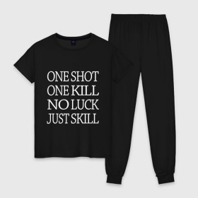 Женская пижама хлопок с принтом One Shot Battlefield в Кировске, 100% хлопок | брюки и футболка прямого кроя, без карманов, на брюках мягкая резинка на поясе и по низу штанин | 2019 | 5 | battlefield | game | logo | one kill | one shot | skill | v
