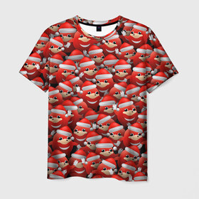 Мужская футболка 3D с принтом Новогодние наклзы в Кировске, 100% полиэфир | прямой крой, круглый вырез горловины, длина до линии бедер | da way | meme | ехидна | колпак | красный | мем | наклз | новогодний | новый год | соник | шапка