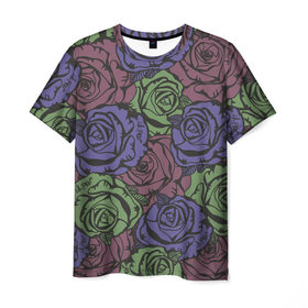 Мужская футболка 3D с принтом Розы Лил Пипа в Кировске, 100% полиэфир | прямой крой, круглый вырез горловины, длина до линии бедер | gus ahr | lil | lil peep | peep | runaway | лилпип | реп | розы | рэп | узор | хип хоп | эмо